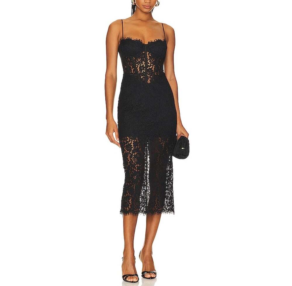 Bardot Lace Black Olina Corset Midi Dress Size 4 NWT